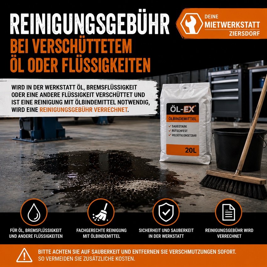 Reinigungsgebühr bei verschüttetem Öl oder Flüssigkeiten