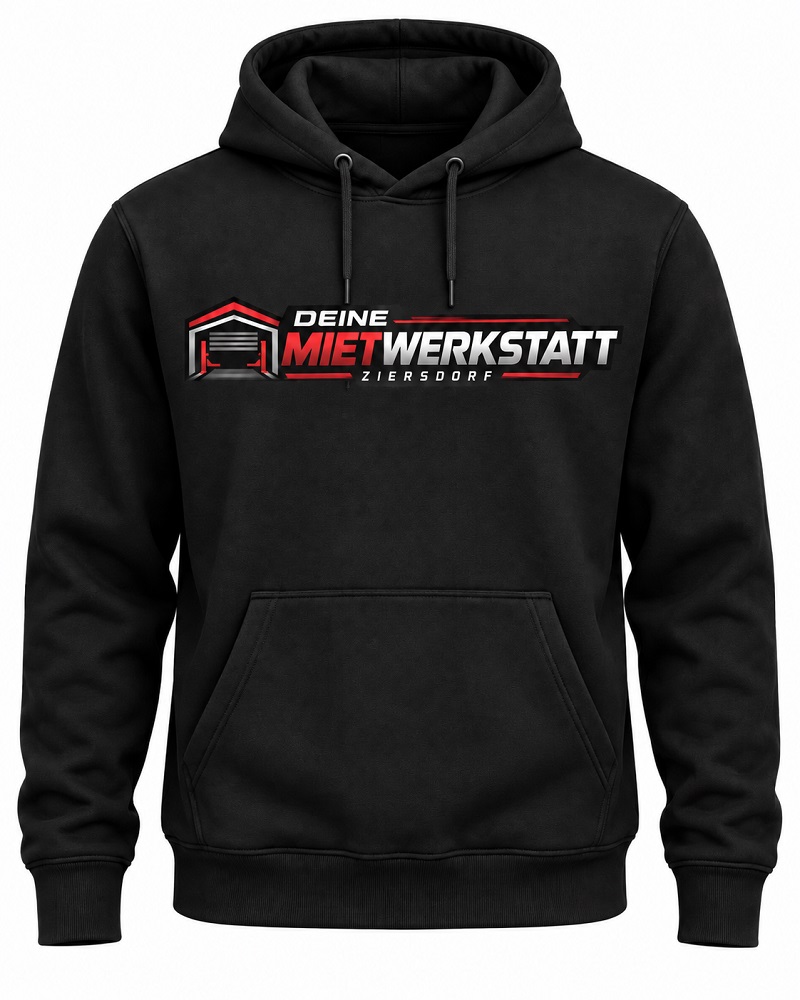 Hoodie Schwarz mit Logo Mietwerkstatt