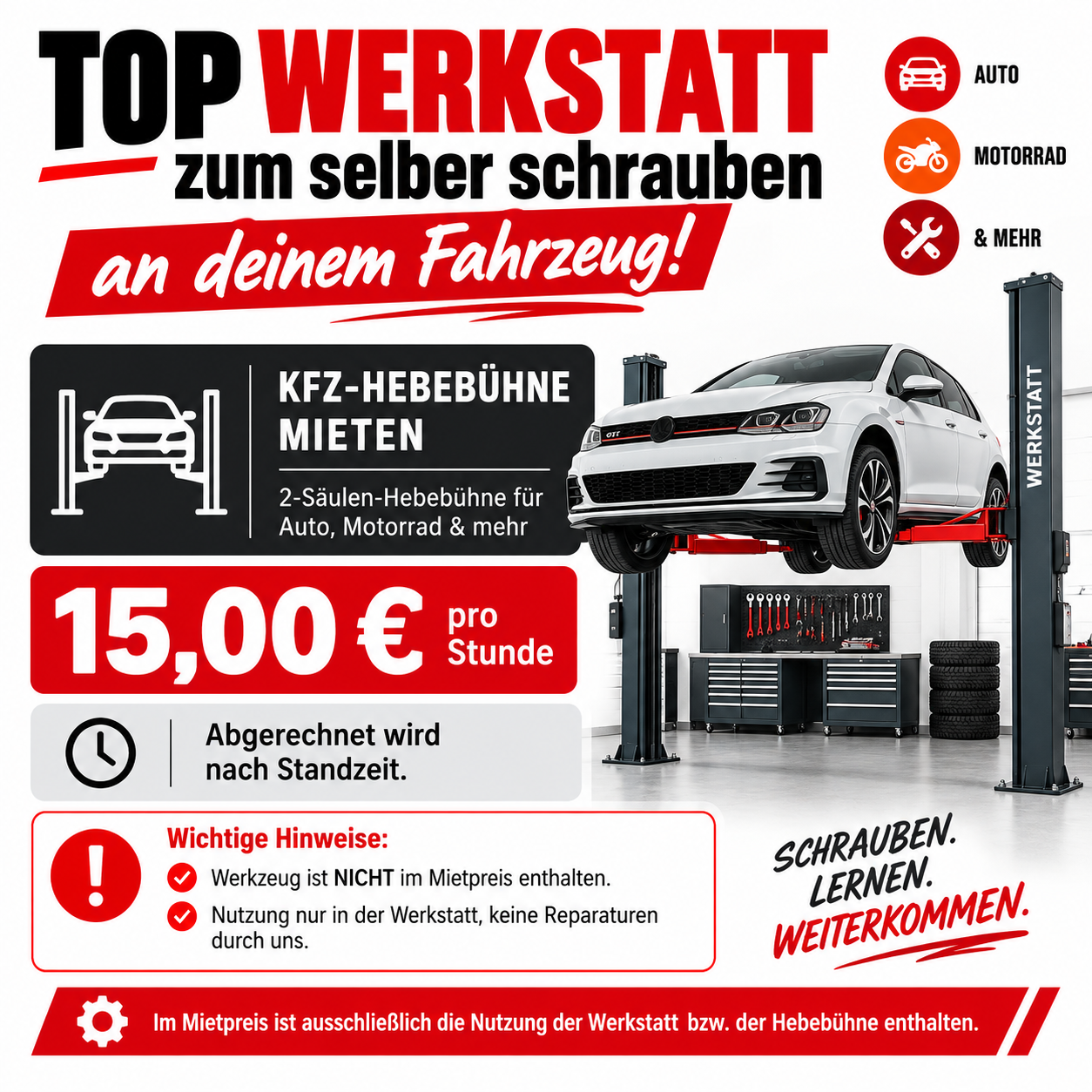 KFZ-Hebebühne stundenweise mieten